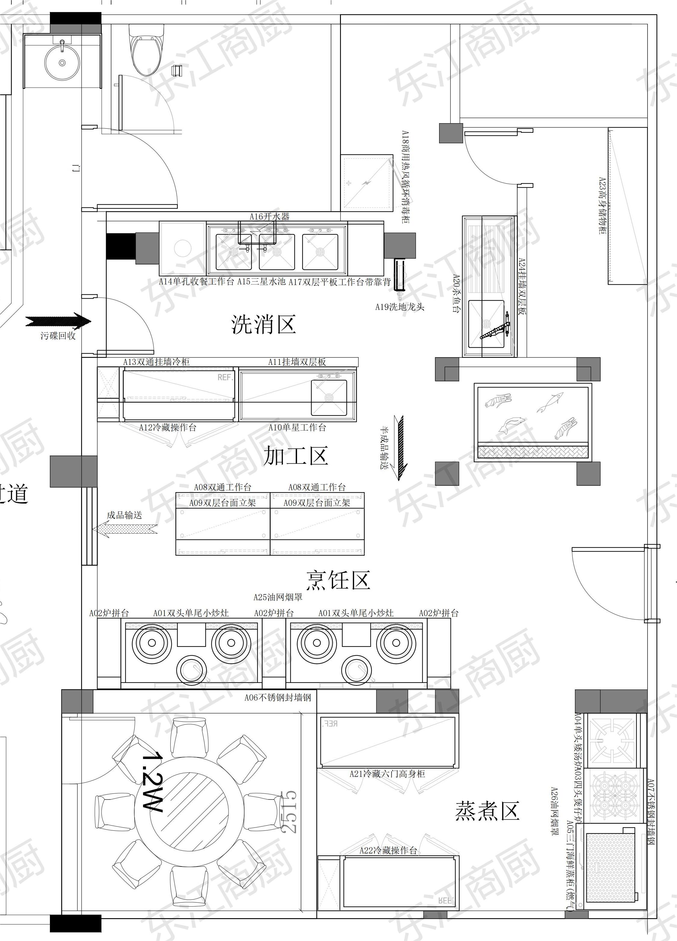 商业厨房--海鲜餐厅200人配套方案设备配套方案